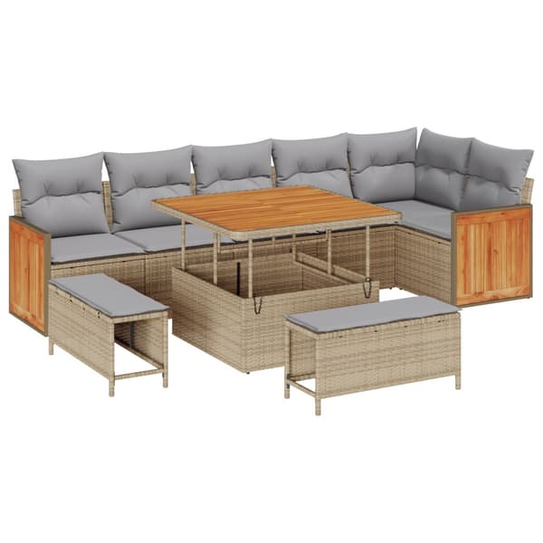 Trädgårdsoffset med kudde 9 pcs Beige och Ljusgrå