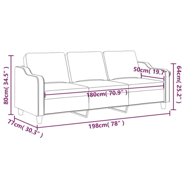 3-sitssoffa gräddvit 180 cm tyg