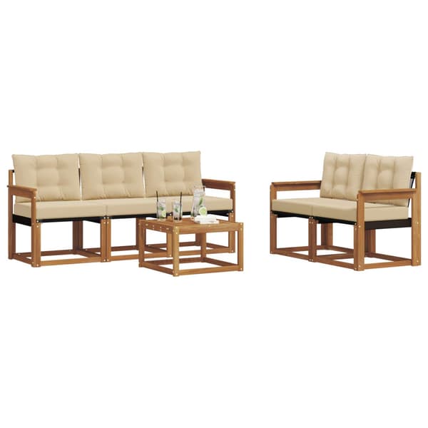 Utomhussoffset med kudde 6 pcs Naturlig och Beige