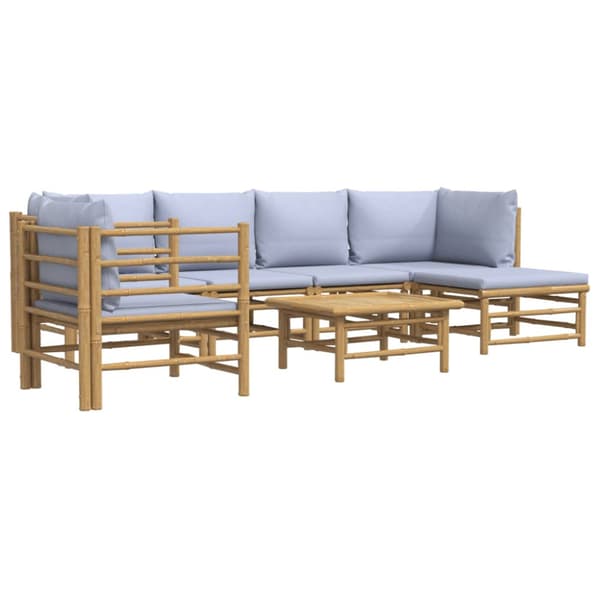 Loungegrupp 7 delar ljusgråa dynor bambu