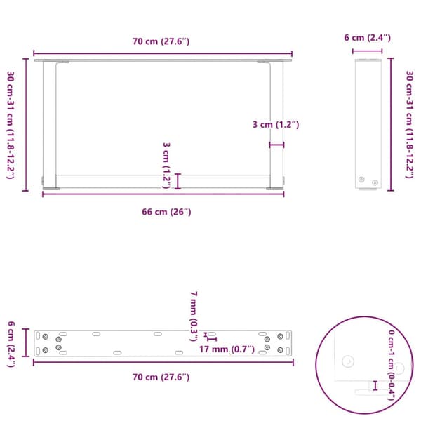 Soffbordsben U-formade 2 st antracit 70x(30-31) cm stål