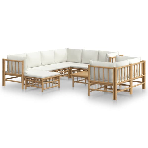 Loungegrupp 10 delar gräddvita dynor bambu