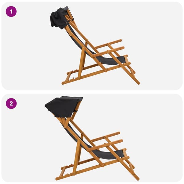 Deck Chair 3 Position Massiv Eukalyptus Trä Svart