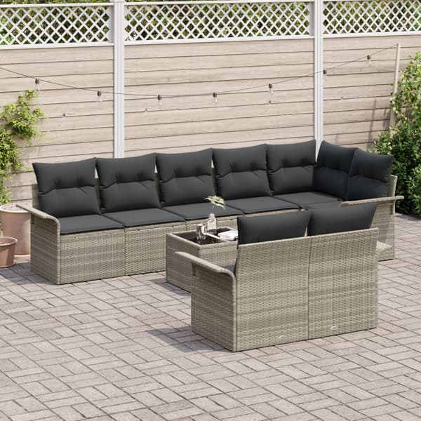 Trädgårdsoffset med kudde 9 pcs Ljusgrå Poly rattan