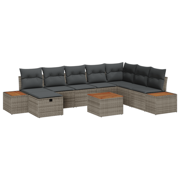 Trädgårdsoffset med kudde 9 pcs Grå Poly rattan