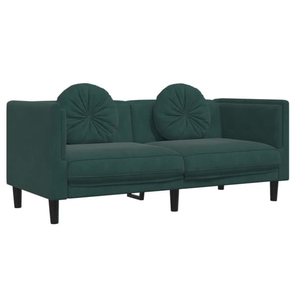 Soffa med kuddar 2-sits mörkgrön sammet