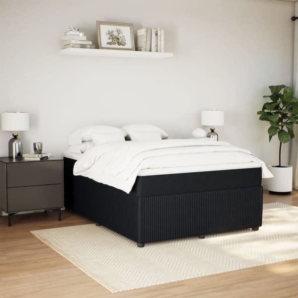 Ramsäng med madrass svart 160x200 cm sammet