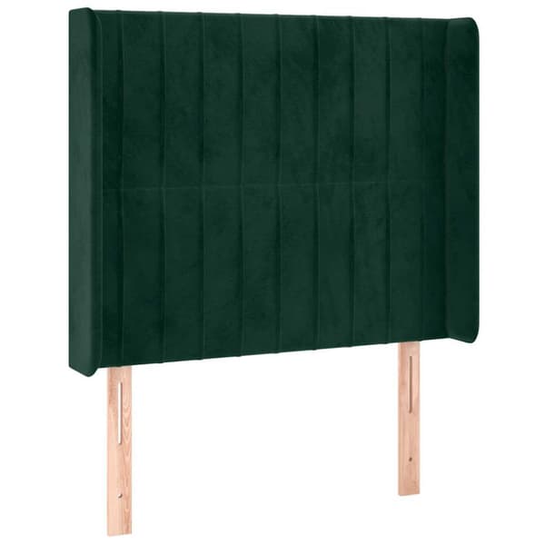 Ramsäng med madrass & LED mörkgrön 90x190 cm sammet