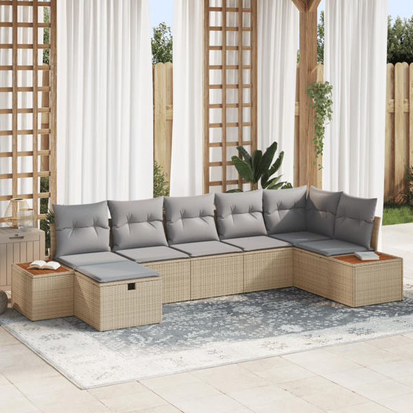 Trädgårdsoffset med kudde 7 pcs Beige Poly rattan