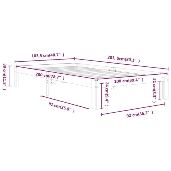 Sängram vit massiv furu 100x200 cm