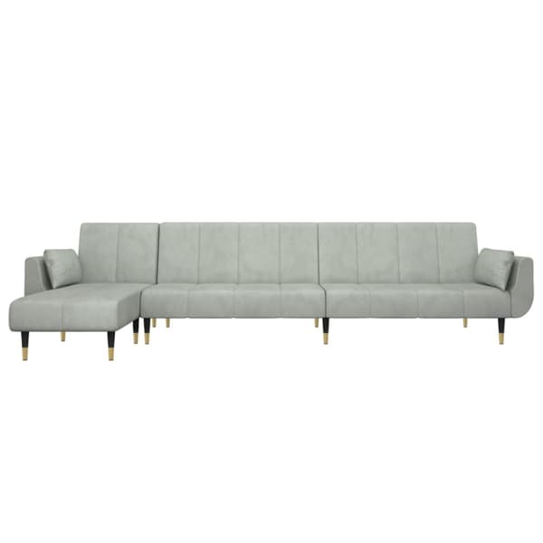 L-formad bäddsoffa ljusgrå 275x140x70 cm sammet