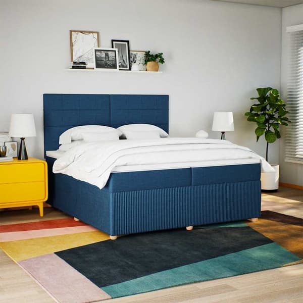 Ramsäng med madrass blå 200x200 cm tyg