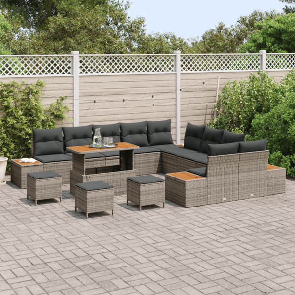 Trädgårdsoffset med kudde med lagring 14 pcs Grå Poly rattan