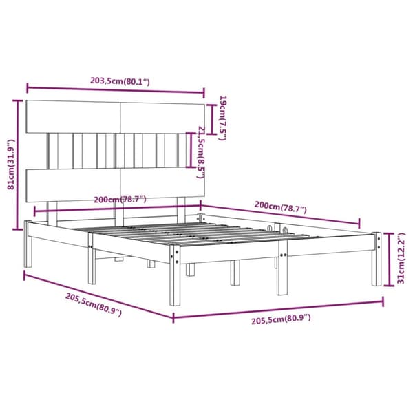 Sängram vit massivt trä 200x200 cm