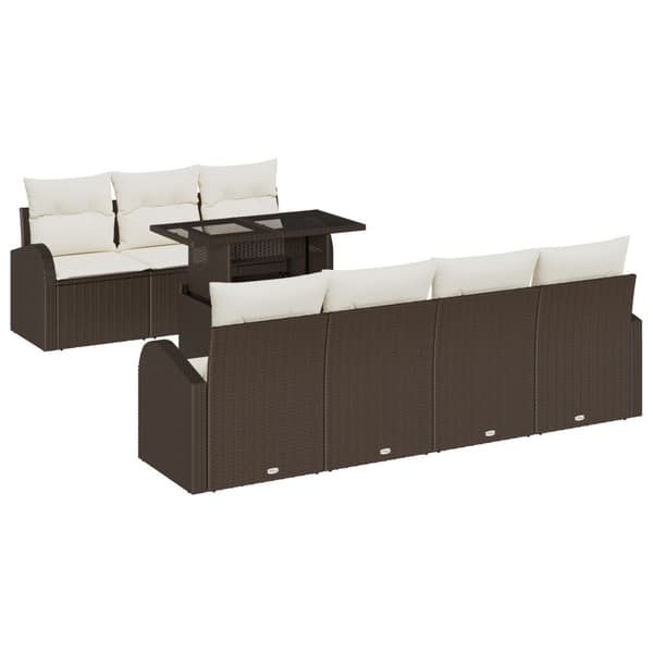 Trädgårdsoffset med kudde 8 pcs Brun Poly rattan
