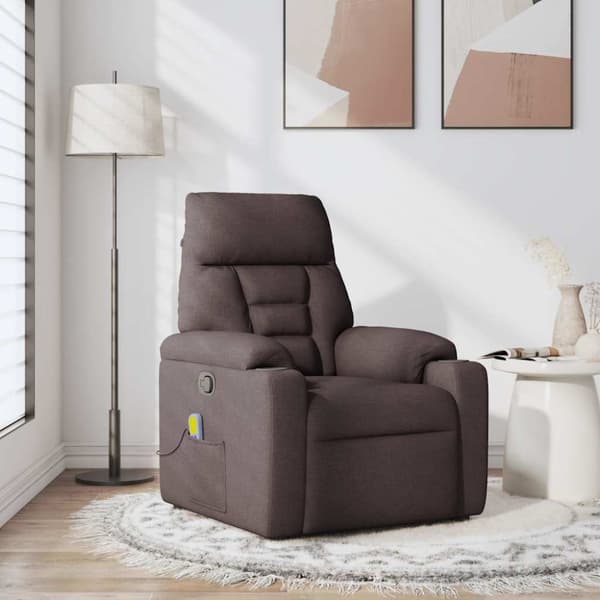 Massagefåtölj mörkbrun tyg