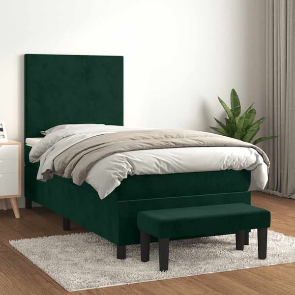 Ramsäng med madrass mörkgrön 90x190 cm sammet