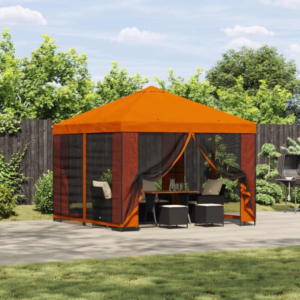 Paviljong 3 x 3 m Orange Polyester och Stål 190