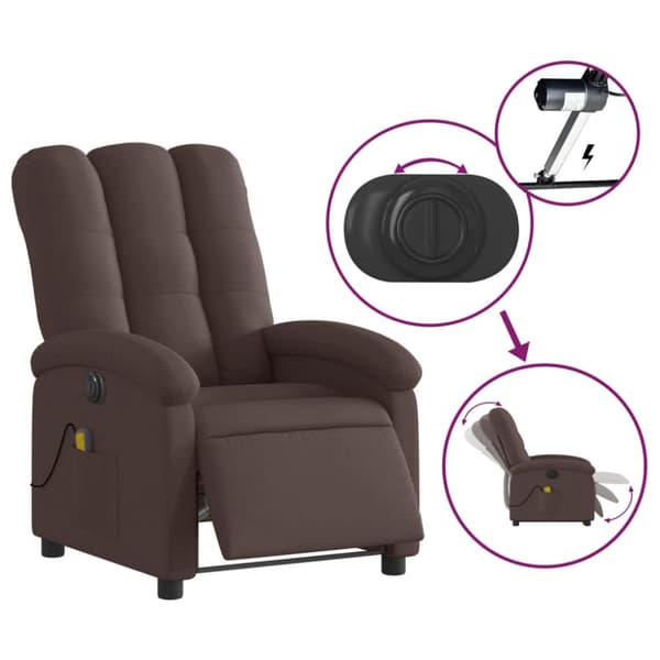 Elektrisk massagefåtölj mörkbrun tyg