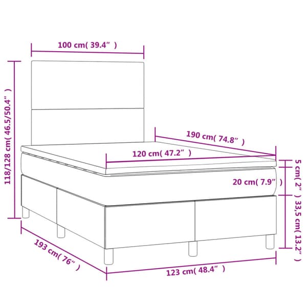 Ramsäng med madrass & LED mörkblå 120x190 cm sammet