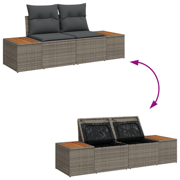 Trädgårdsoffset med lagring 8 pcs Grå Poly rattan