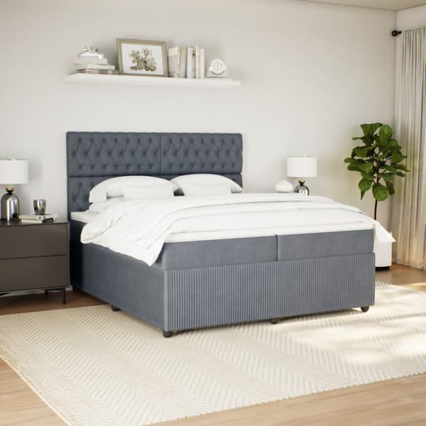 Ramsäng med madrass mörkgrå 200x200 cm sammet