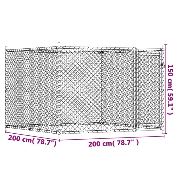 Hundgård med dörr grå 2x2x1,5 cm galvaniserat stål