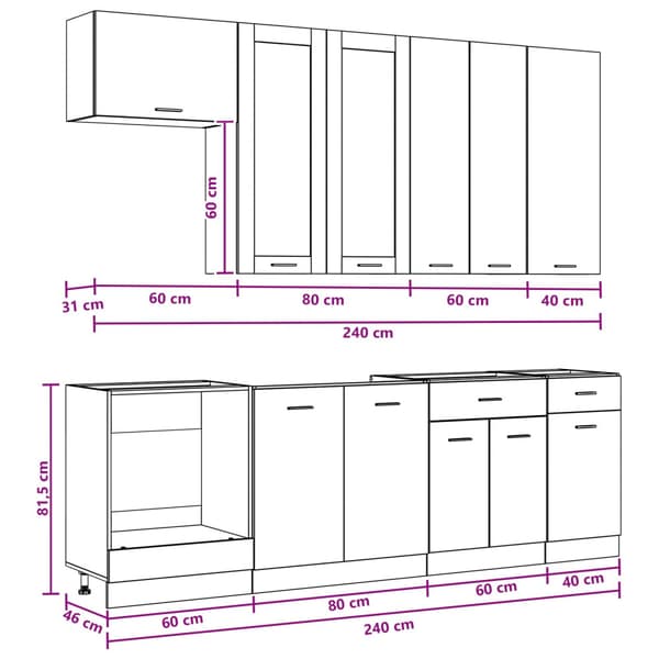Köksenhet LYON 8 pcs Svart ek Konstruerat trä