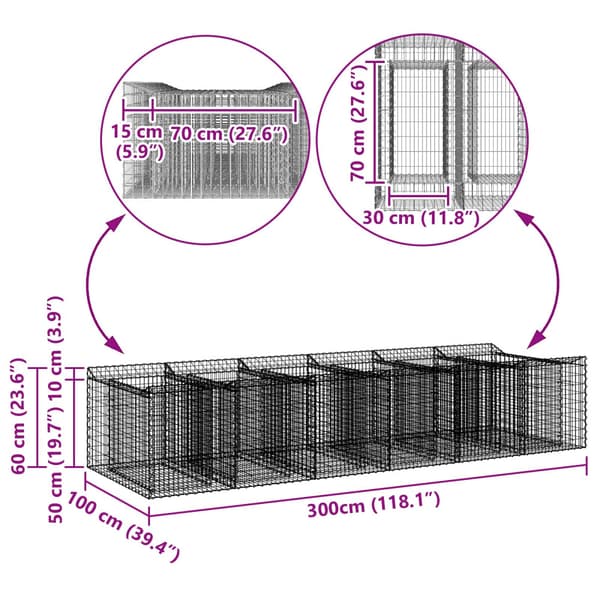 Gabion upphöjd säng 2 pcs Silver