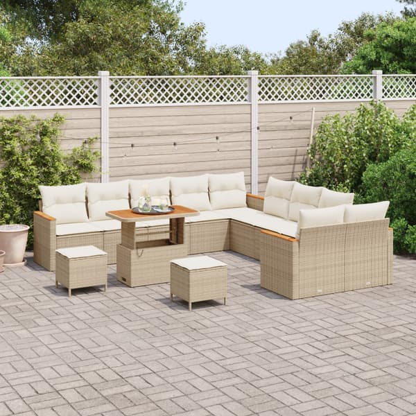 Trädgårdsoffset med kudde 13 pcs Beige konstrotting