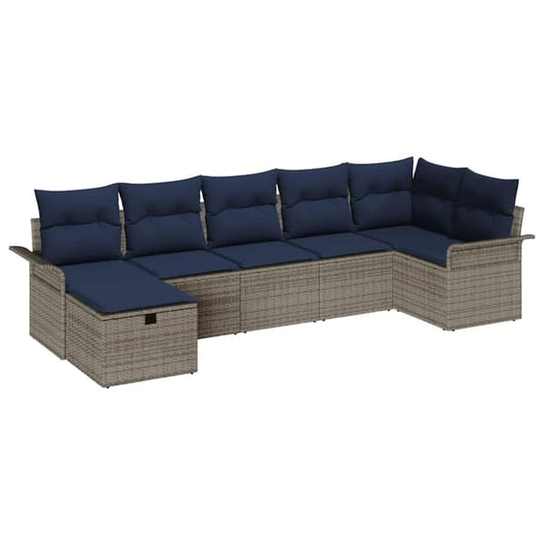 Trädgårdsoffset med kudde med lagring 7 pcs Grå Poly rattan