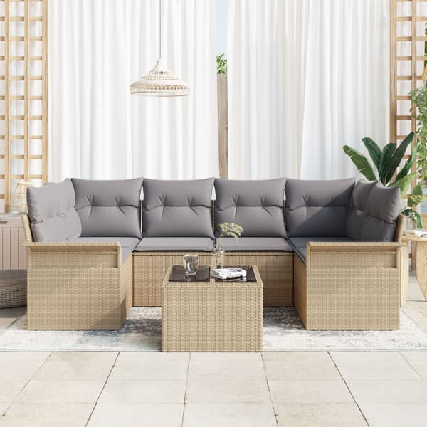 Trädgårdsoffset 7 pcs Beige Poly rattan