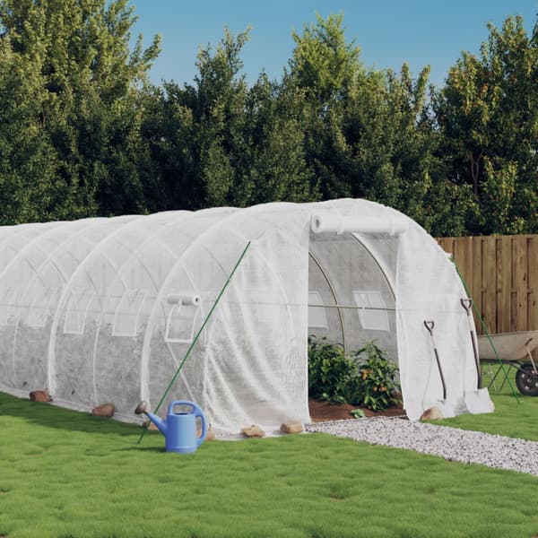 Växthus med stålram vit 36 m² 12x3x2 m