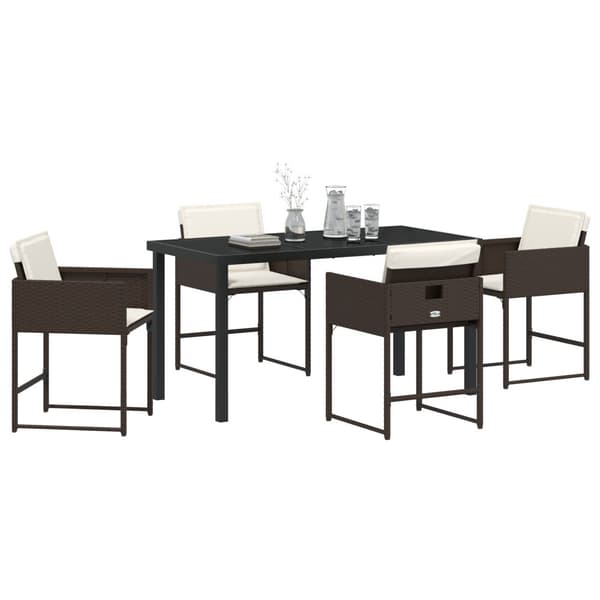 Trädgårdsmöbelset med kudde 5 pcs Brun konstrotting