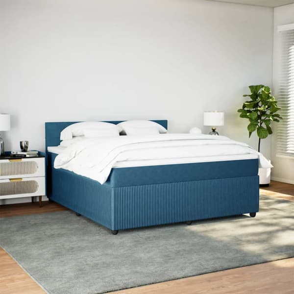 Ramsäng med madrass blå 180x200 cm sammet