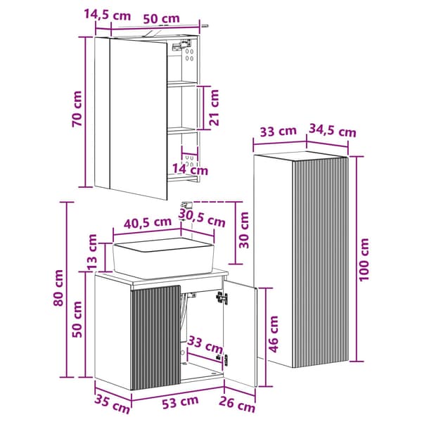 Badrumsmöbelset 4 pcs Vit Konstruerat trä och glas