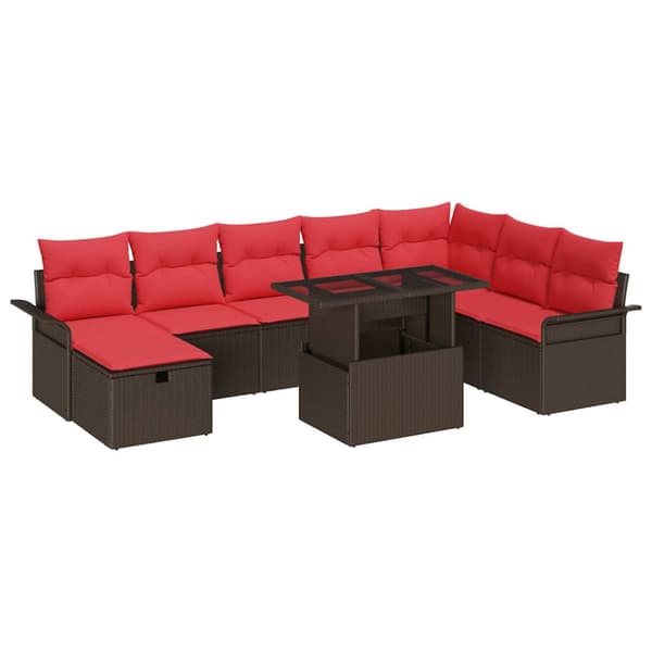 Trädgårdsoffset med kudde med lagring 9 pcs Brun Poly rattan