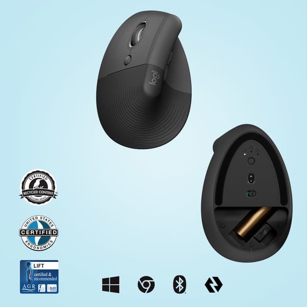 Logitech Lift datormöss vänster hand Trådlös RF + Bluetooth Optisk 4000 DPI