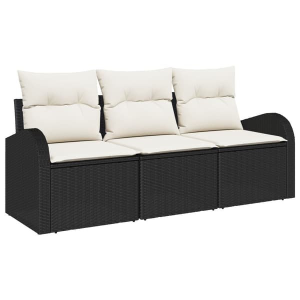 Trädgårdsoffset med kudde 3 pcs Svart Poly rattan
