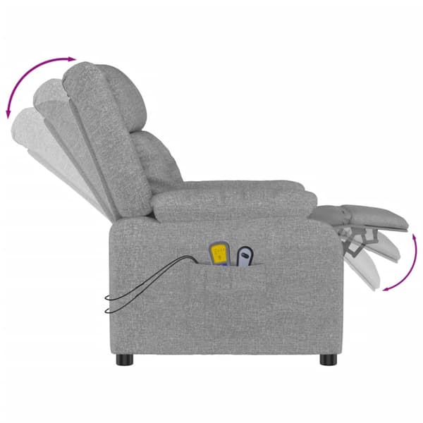 Elektrisk massagefåtölj ljusgrå tyg