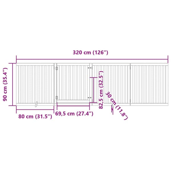 Hundgrind med dörr vikbar 4 paneler vit 320 cm poppel