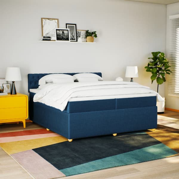 Ramsäng med madrass blå 200x200 cm tyg