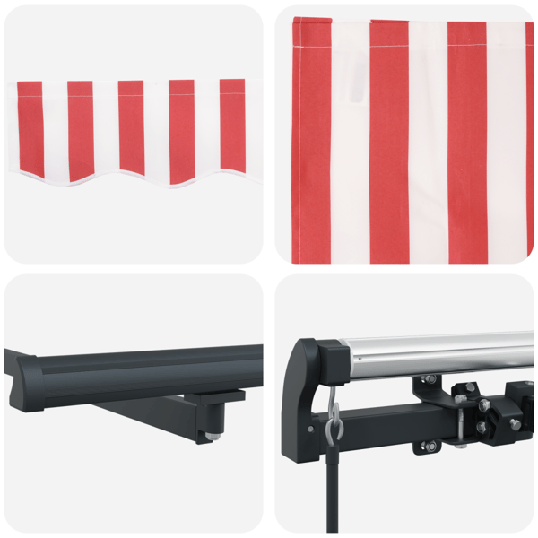 Utfällbar markis Röd och Vit 450 × 350 cm Polyester och Stål