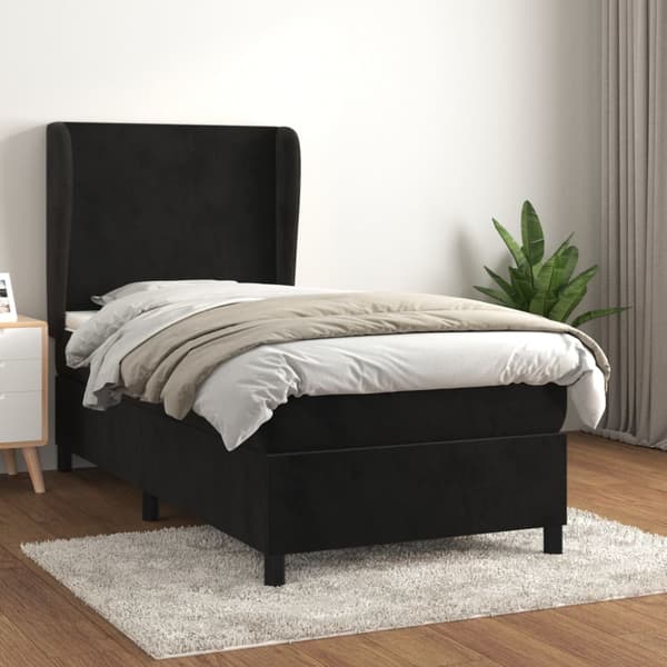 Ramsäng med madrass svart 90x190 cm sammet