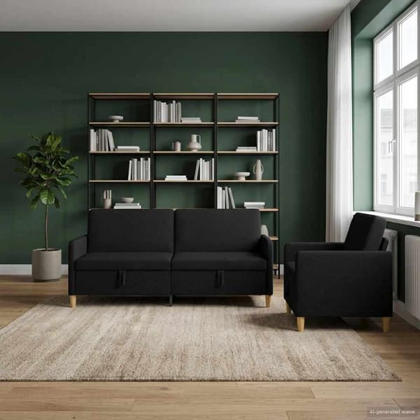 Soffgrupp med förvaring 2 pcs Svart Polyester