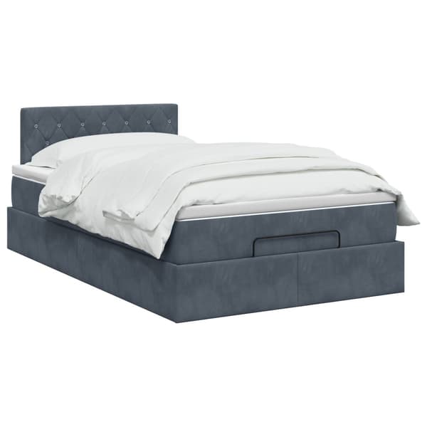 Ottoman-säng med madrass och LED Mörkgrå 120 x 190 cm Sammet