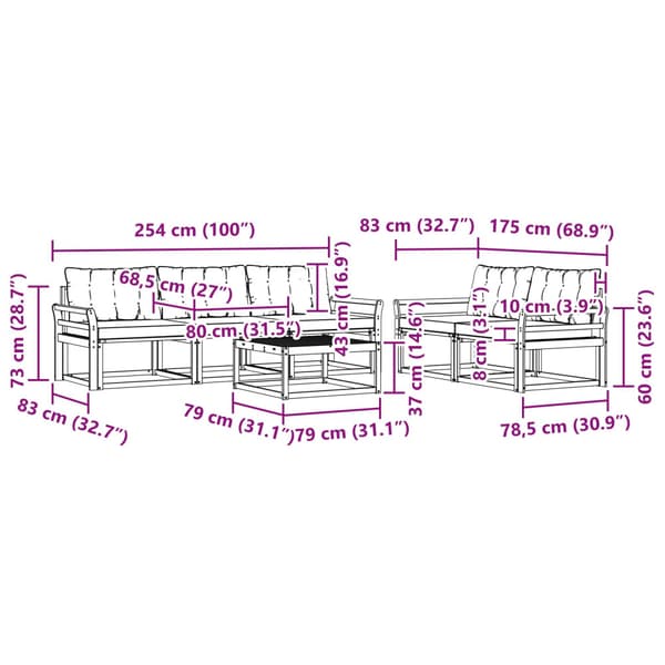 Utomhussoffset 6 pcs Vit och ljusgrå 79 x 79 x 37 cm