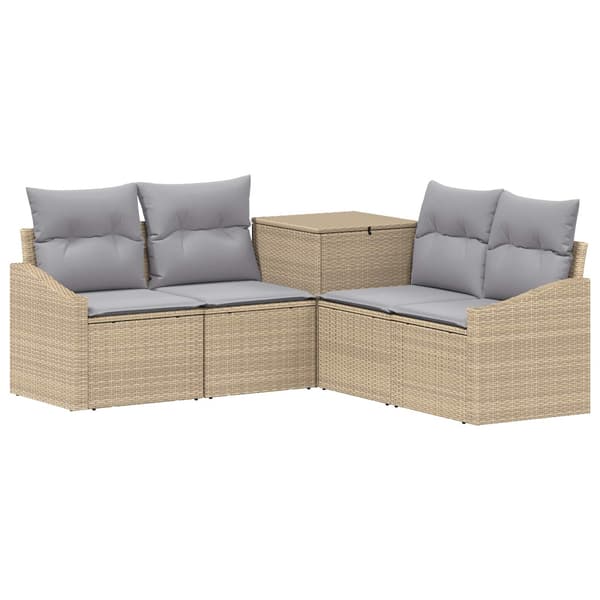 Soffset 5 st Beige och Ljusgrå Poly Rattan och stål
