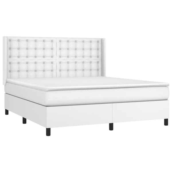 Ramsäng med madrass & LED vit 180x200 cm konstläder
