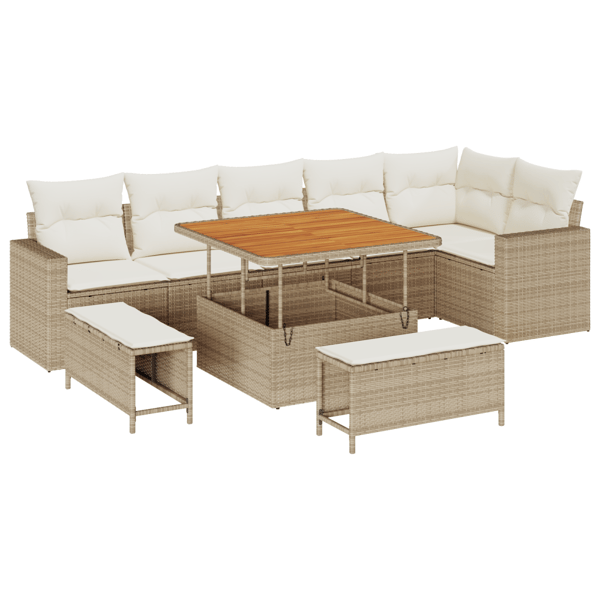 Trädgårdsoffset 9 pcs Beige konstrotting